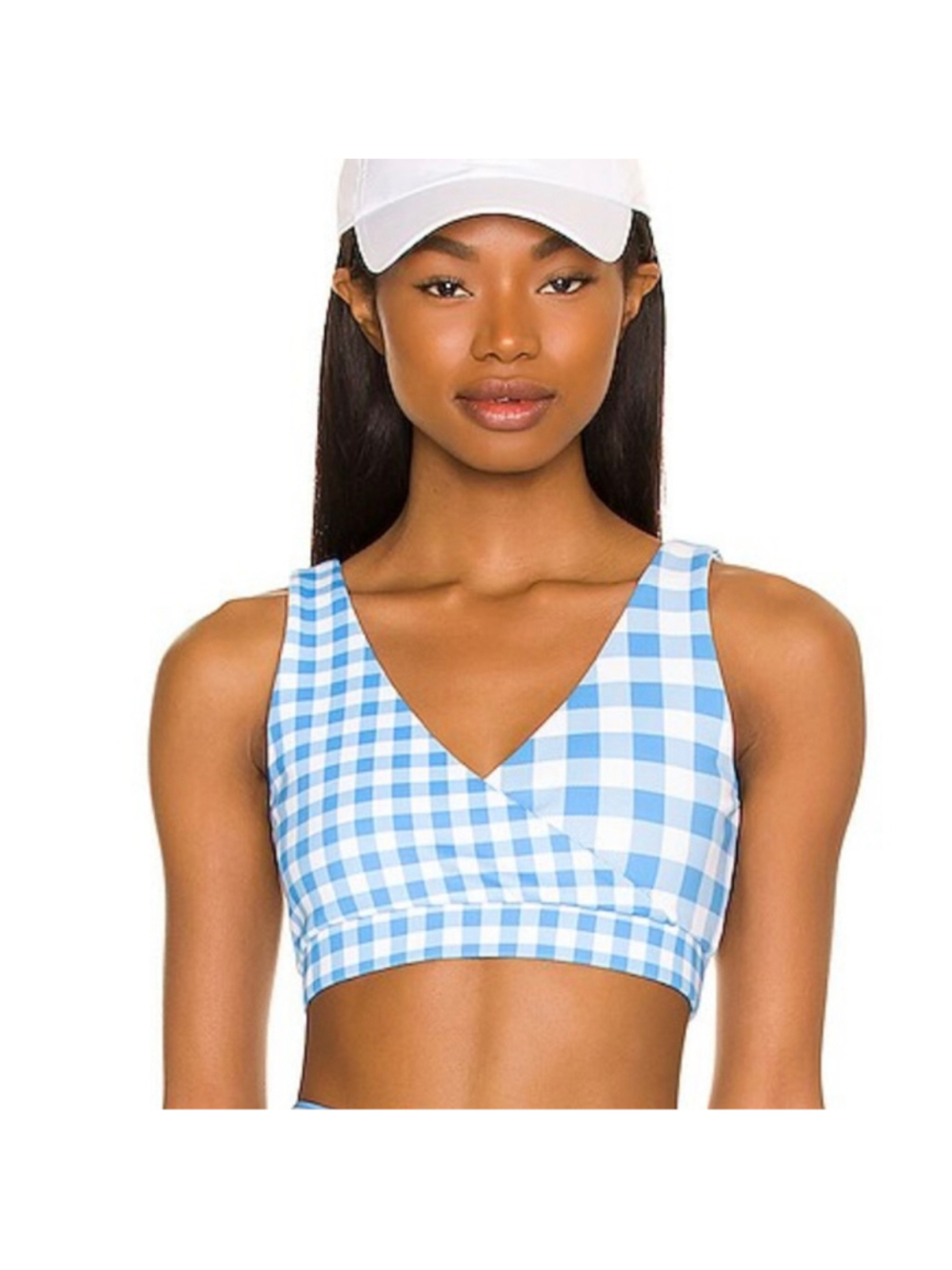 EleVen by Venus Williams Bonnie Blue White Gingham Sports Bra M Revolve